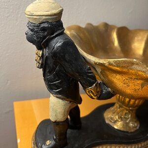 Monkey Butlers Gold Compote Keys Trinket Bowl Decor Cement/Clay Statue Display